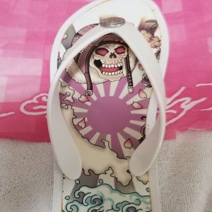 NIB Ed Hardy Basic Sandal Flip Flops White